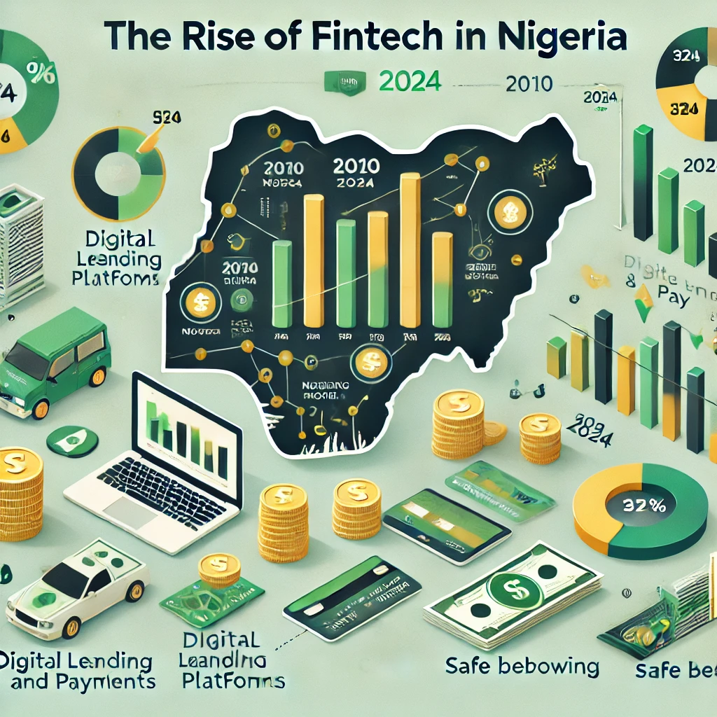 DALL·E 2024 12 08 14.52.02 An Infographic Highlighting The Rise Of Fintech In Nigeria. The Design Includes A Visually Appealing Map Of Nigeria With Financial Growth Indicators S